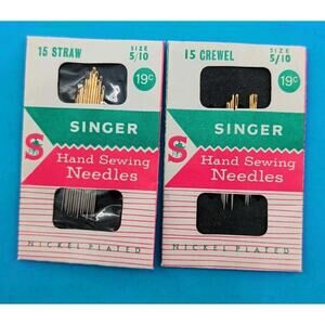 Vtg Singer Hand Sewing Needles 15 Straw Full Pack & 7 Crewel Size 5/10 Assorted
